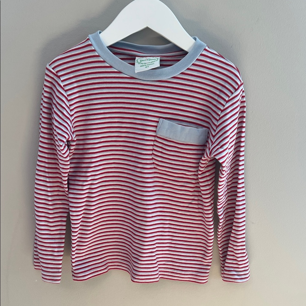 Classic Red and White Striped Kids Long Sleeve Tee